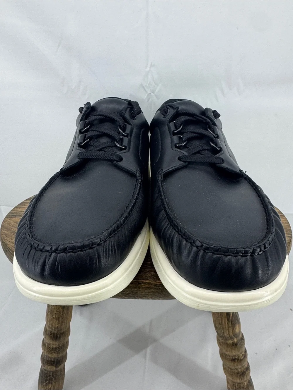 SAS Mens 'Bout Time LT Black Leather Lace-Up Casual Shoes w/ White Soles, sz 11N